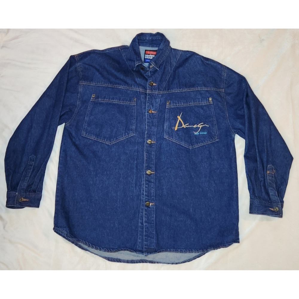 VINTAGE 1990S Major Damage Dinem Jean Shirt Jacket Size Large HIP Hop